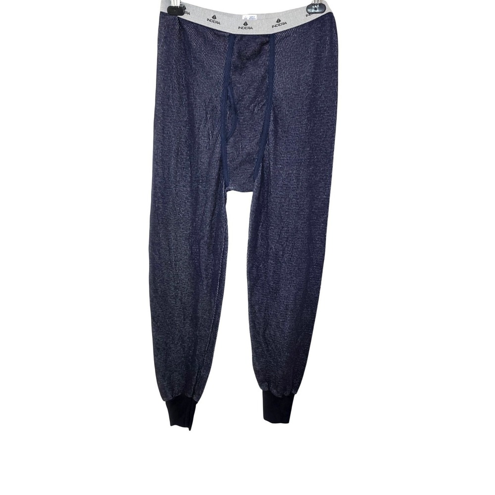 Indera Mens Thermal Bottoms L 38-40 Cotton/Polyester Navy Long‎ Underwear